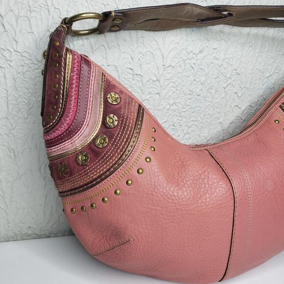 RARE Coach VTG Soho Bag Pink Mauve Leather Studded Western Boho Braided Purse - Picture 3 of 16